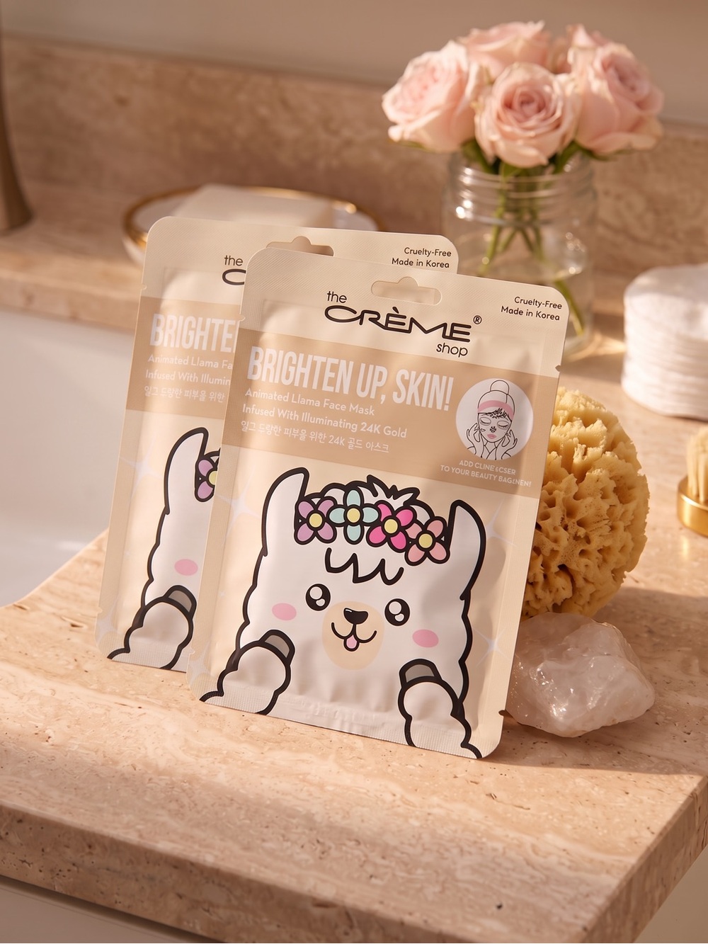 the CRÈME Brighten Up, Skin! Llama Face Mask – Cream